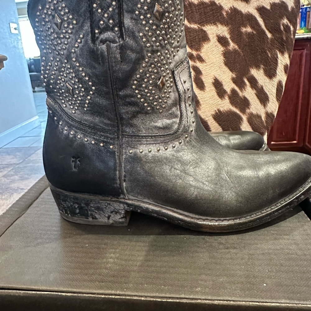 Frye Black distressed Ankle Boots with Studded Design